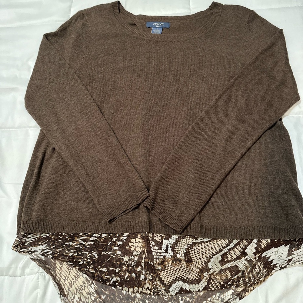 Verve Blues Brown Mock layered Sweater